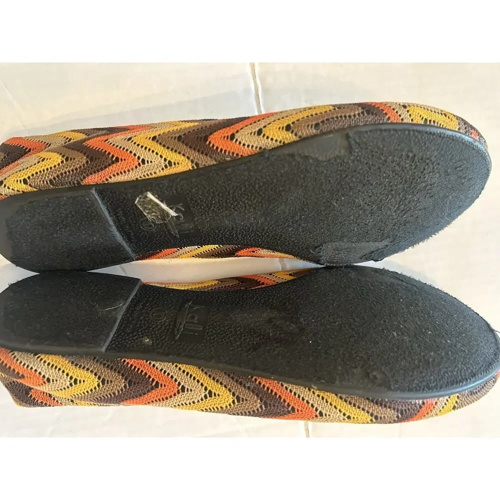 Kalli Women's Crochet Flats Size‎ 10M Brown Zig Zag Textile Shoes 70s Hippie